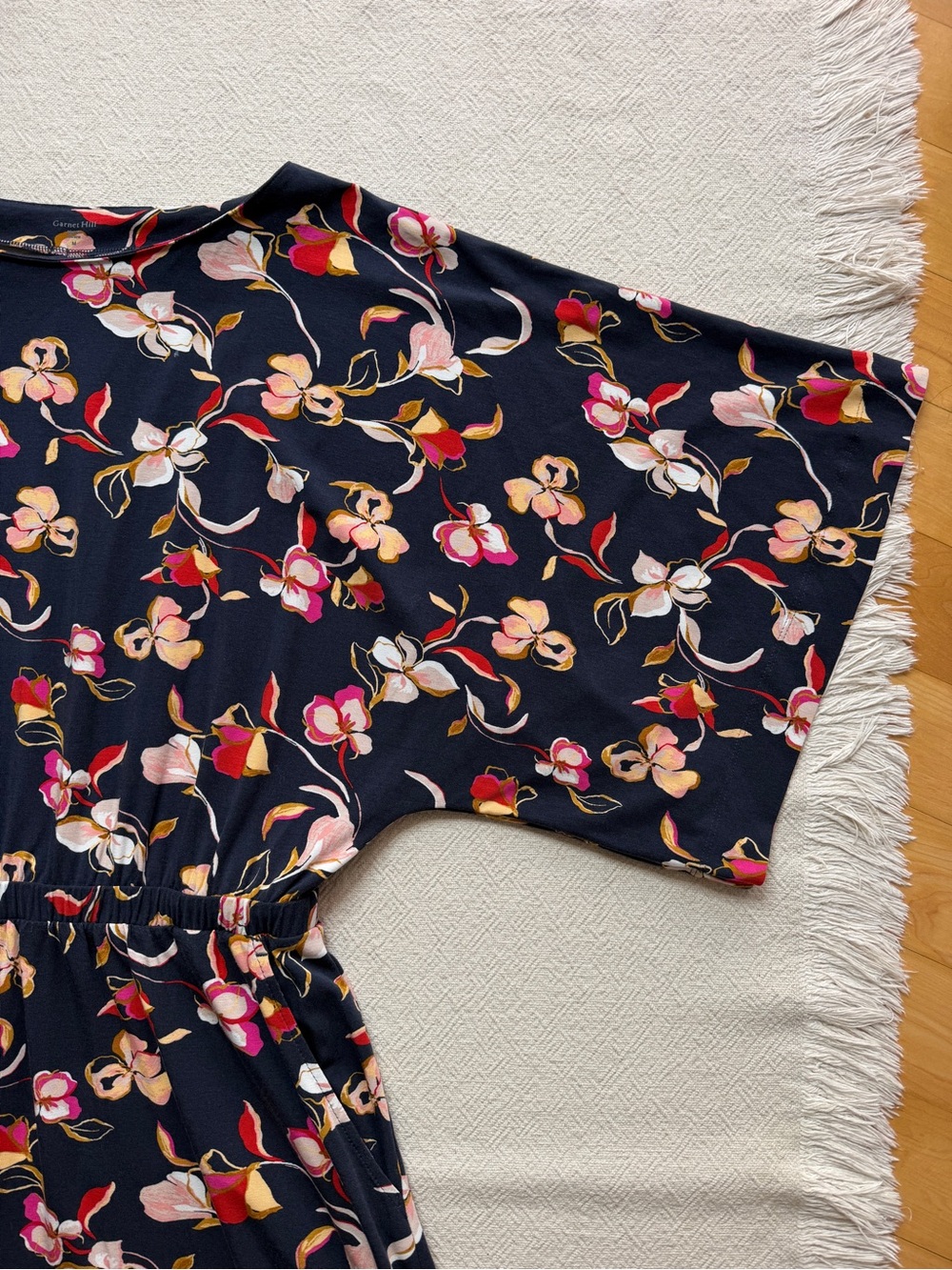 Garnet Hill Prato Jersey Maxi Dress M Navy Blue Floral Kimono Sleeves Pockets - Picture 4 of 9